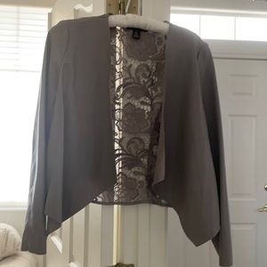 INC (NWOT) size PP gray short long sleeve lace back jacket.